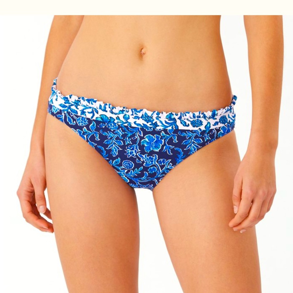 Woodblock Blossoms Reversible Hipster Ruffle Bikini Bottoms XS